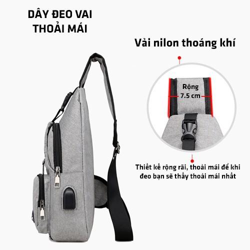 Túi đeo chéo nam nữ vải canvas, phong cách thời trang Hàn Quốc đi học đi chơi siêu nhẹ tặng kèm dây nối sạc USB