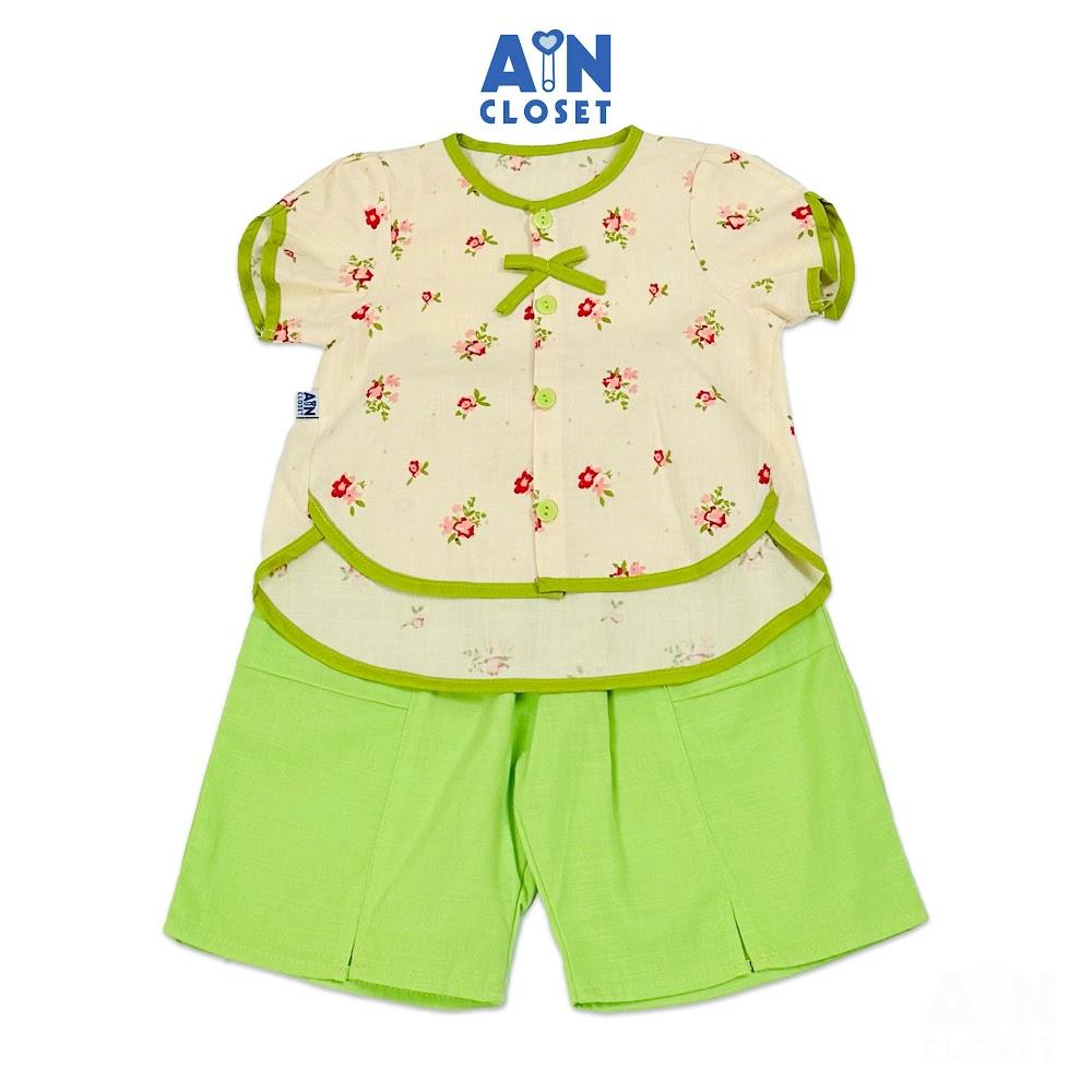 Bộ quần áo Lửng bé gái họa tiết Hoa Xanh Neon cotton - AICDBGRQZVEA - AIN Closet
