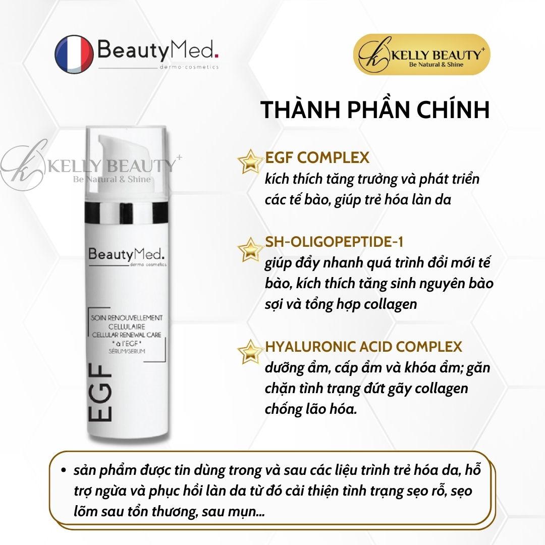 Serum EGF BeautyMed - Tế Bào Gốc Tăng Trưởng Biểu Bì; Mờ Sẹo Rỗ, Giảm Nếp Nhăn; Da Căng Mịn | Kelly Beauty