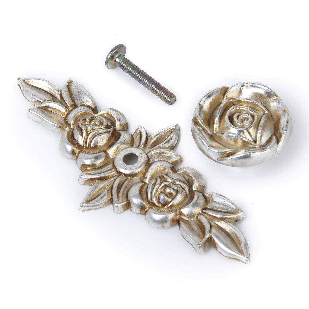 Silver Rose Cabinet Drawer Furniture Door knob Handle Pull Hardware