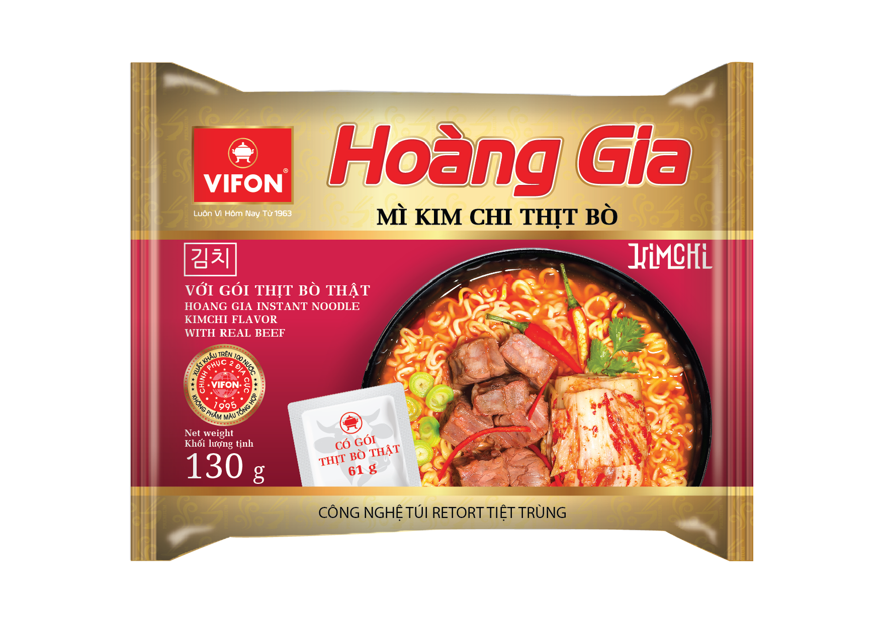 Thùng 18 Mì Kim Chi Thịt Bò HOÀNG GIA VIFON (130gr / Gói)