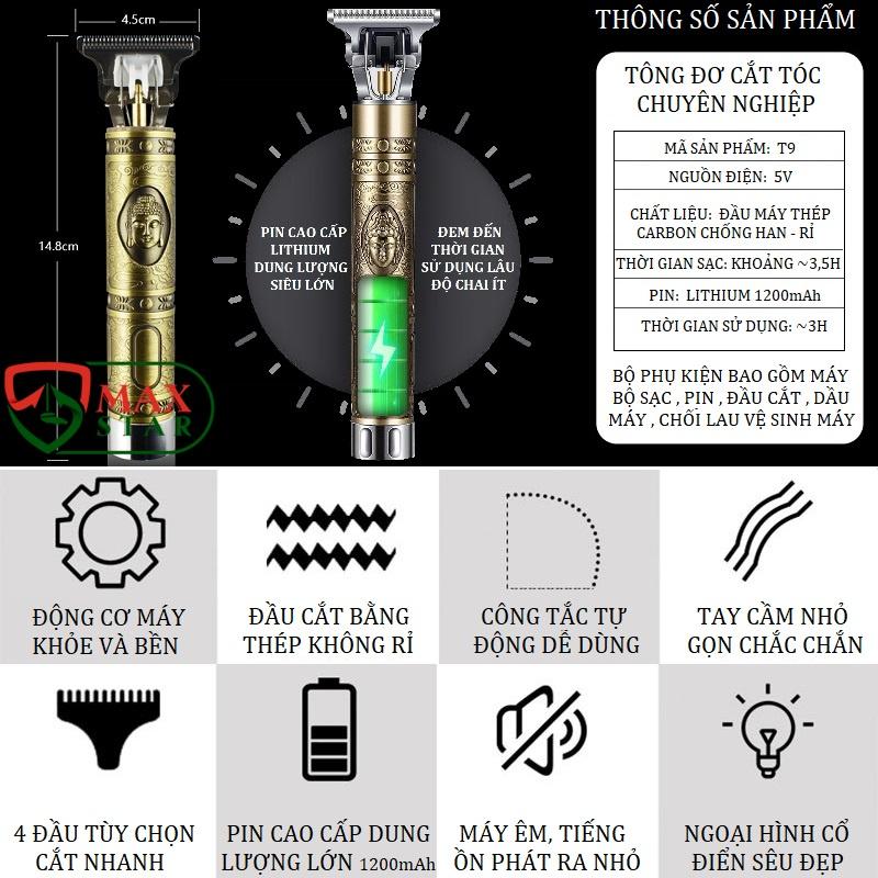 Tông đơ cắt tóc chuyên nghiệp T9 hình phật cao cấp Tông đơ cắt tóc nam Máy cắt tóc Máy cạo râu