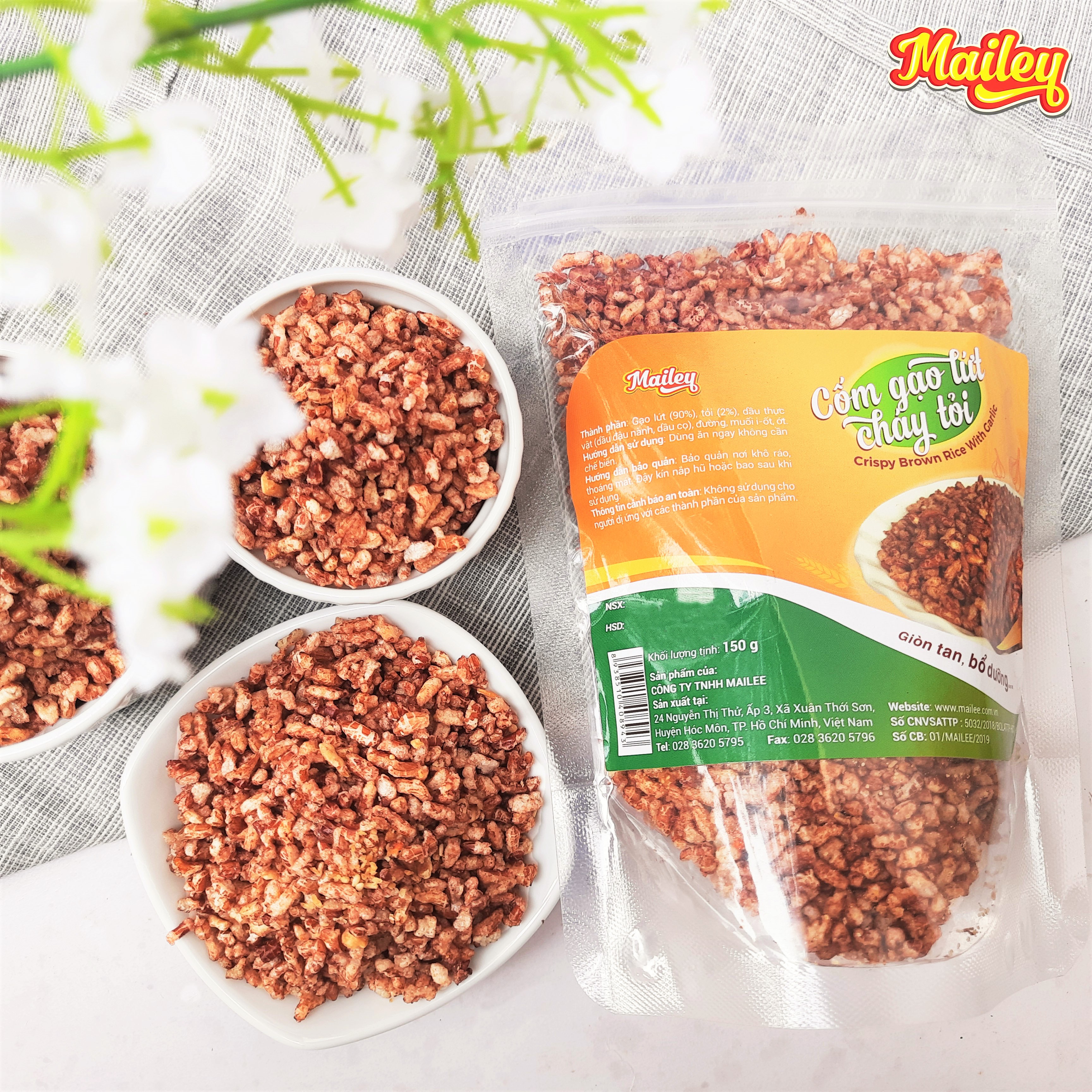 Gạo lứt cháy tỏi ăn liền MAILEY gói 150G