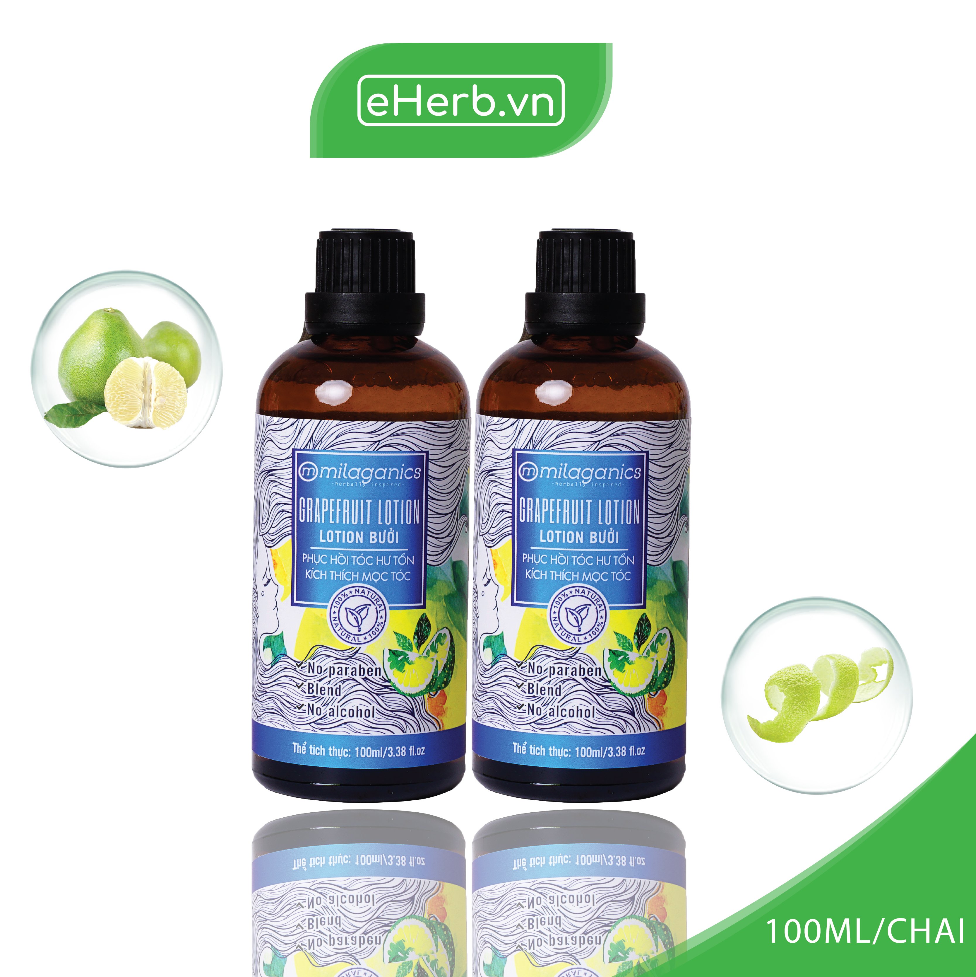 Combo 2 Lotion Bưởi Phục Hồi Tóc Hư Tổn Milaganics (100ml/Chai)