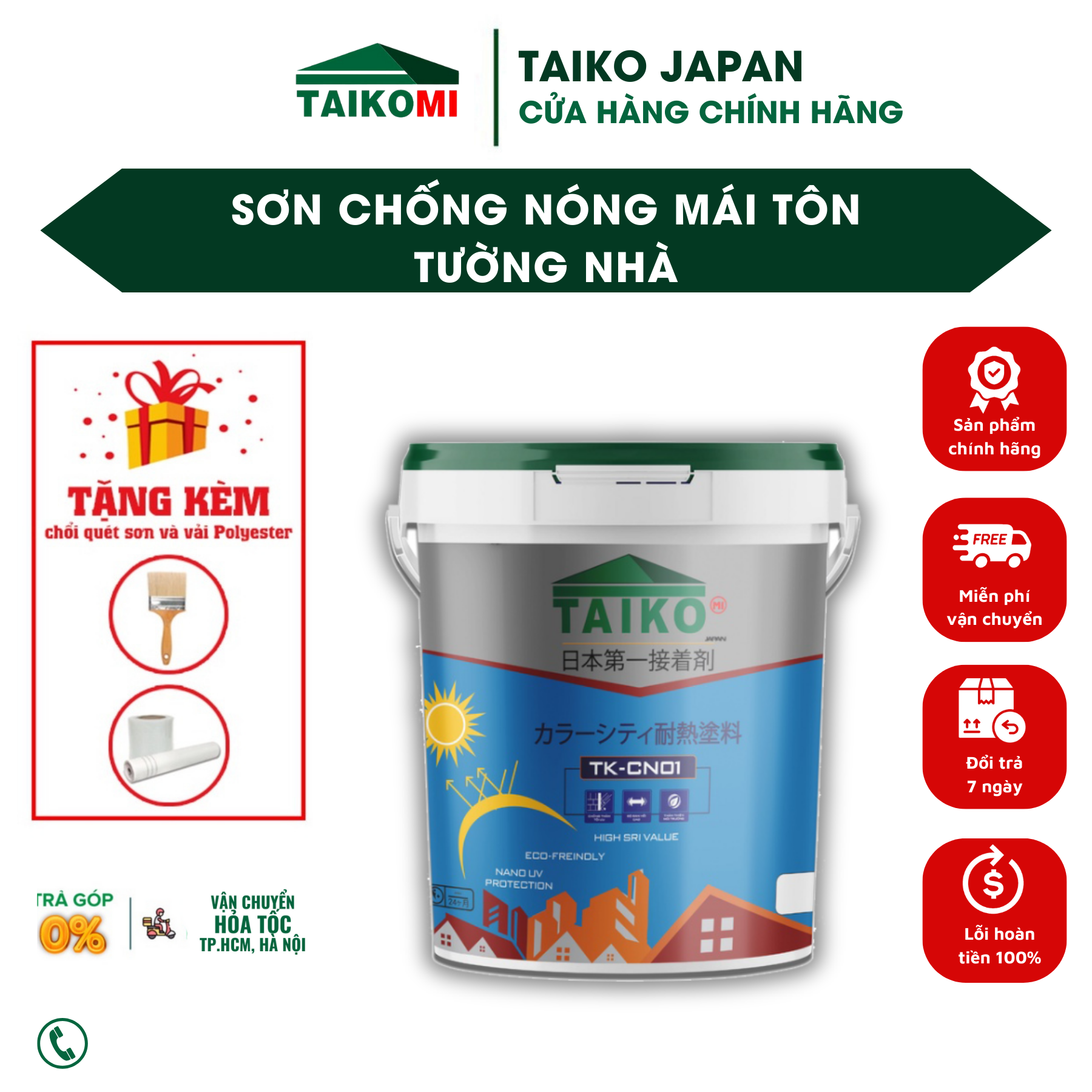 [18Kg] Sơn Chống Nóng Taiko CN01 / Chống Nóng Hoàn Hảo Cho Tường Nhà, Mái Tôn, Tấm Lợp Fibro Xi Măng