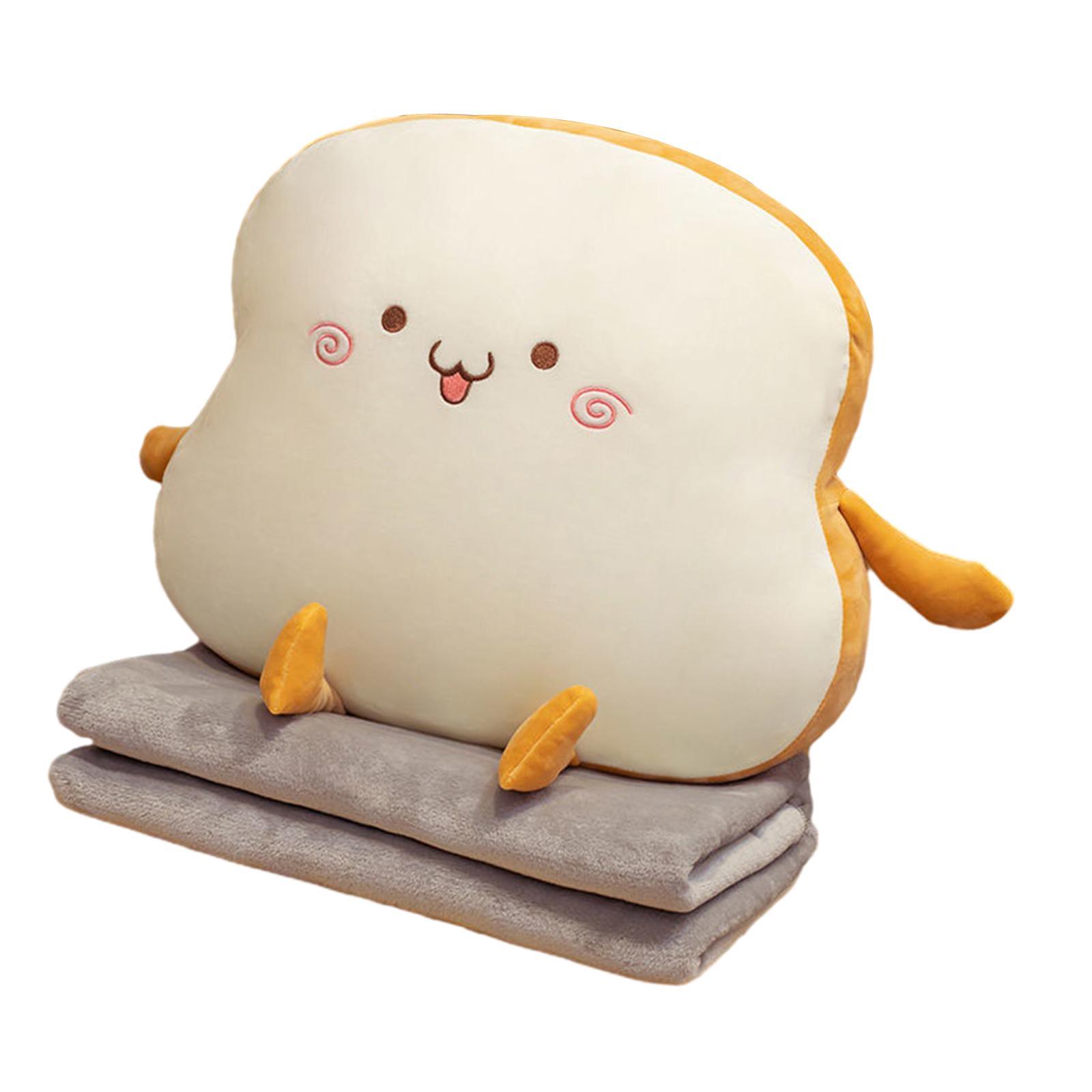 Bread Plush Pillow Stuffed Plush Toast Bed Pillow Adorable Soft Cushion Chair Pillow with Blanket for Office Bedroom Home Birthday Gifts