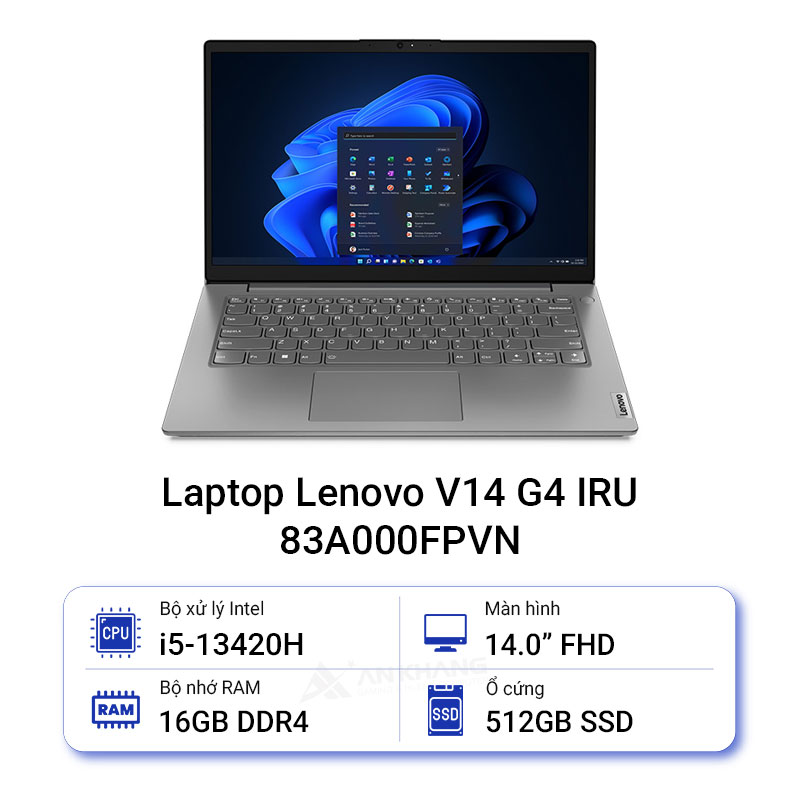 Laptop Lenovo V14 G4 83A000FPVN (Intel Core i5-13420H | 8GB | 512GB | 14 inch FHD | Intel UHD | NoOS | Xám) - HÀNG CHÍNH HÃNG