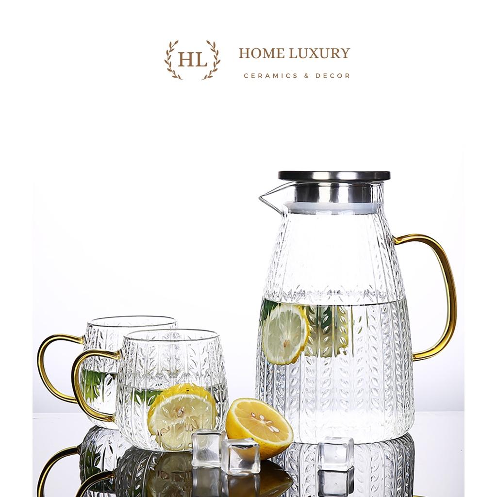 BÌNH LY THỦY TINH CHỊU NHIỆT BOROSILICATE SIÊU BỀN SIÊU NHẸ CAO CẤP KHÔNG Ố MÀU HỌA TIẾT DẬP NỔI VÂN LÁ