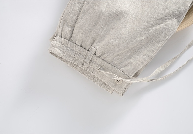 Quần linen nam ống suông, quần dài ống rộng cạp chun có dây rút và khuy trước, phong cách tối giản, vintage Qd11