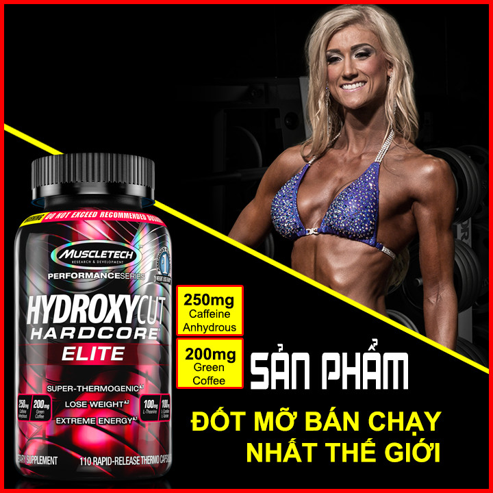 Thực phẩm bổ sung Đốt Mỡ Giảm Cân - Hydroxycut Hardcore Elite 100 -120 viên - Hàng Chính Hãng Muscletech - USA - Dành cho người muốn giảm mỡ thừa, đốt cháy mỡ trong quá trình tập luyện