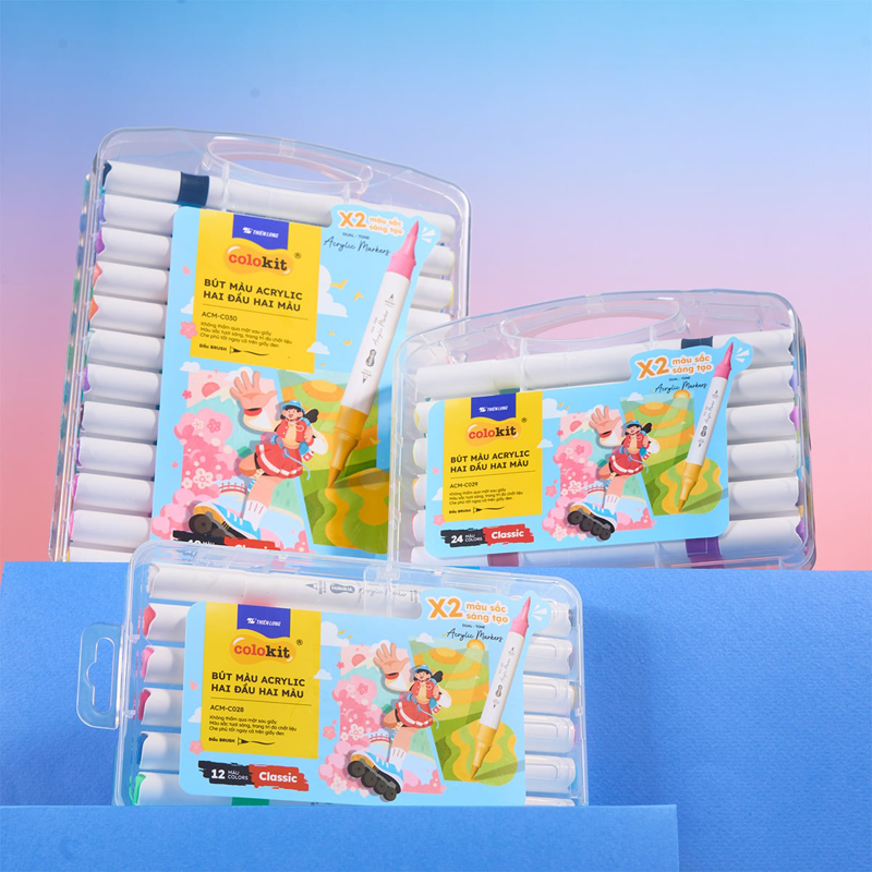 Bút Màu Colokit Acrylic 2 Đầu 2 Màu ACM-C029 (Hộp 24 Màu)