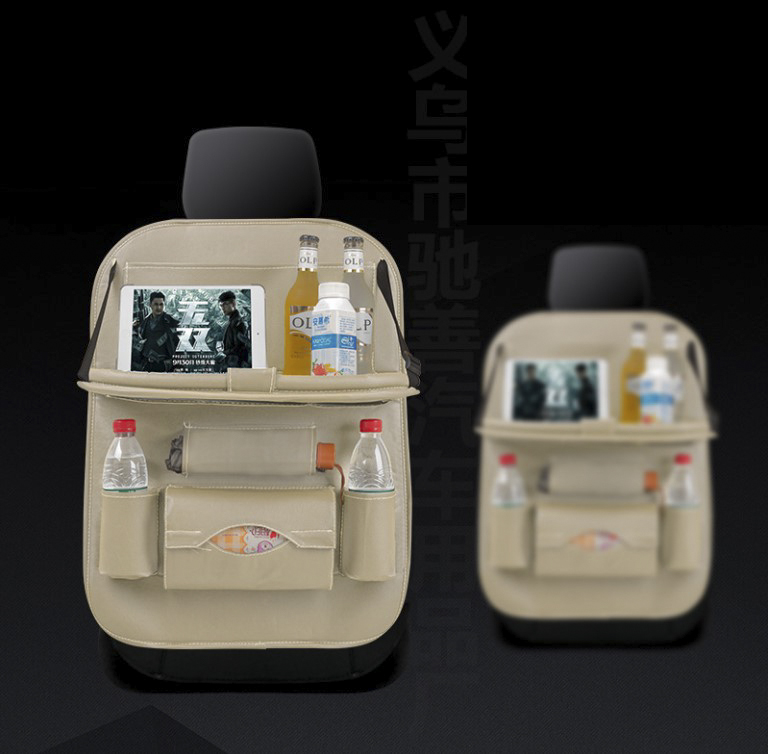 Túi Treo Đồ Sau Ghế Da Cao Cấp có bàn ăn gấp gọn dành cho xe ô tô - Các ngăn chứa thiết kế thông minh tiện lợi - Màu Be - PHÙ HỢP VỚI TẤT CẢ CÁC LOẠI XE