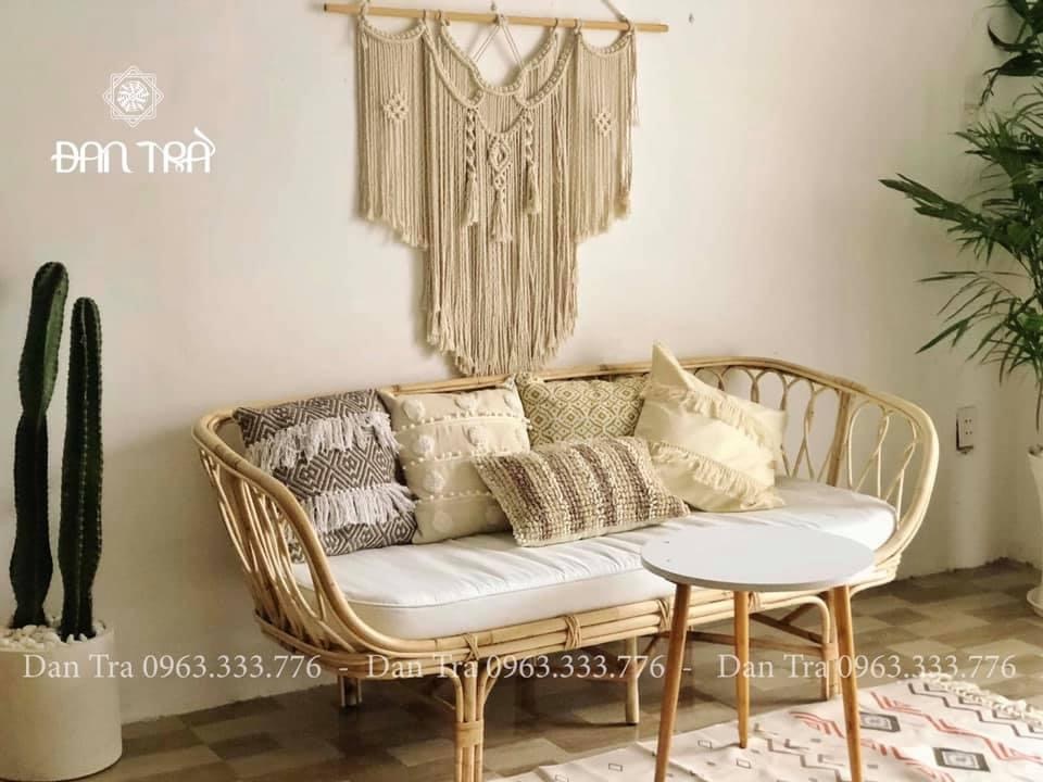 Ghế Sofa Thư Giãn Phòng Khách-Ghế Sofa Mây Đan 1m6 Cổ Điển Kèm Nệm, Ghế Sofa Thư Giãn Mây Tre - Bàn Ghế Mây Gía Rẻ-Nội Thất Mây Tre ĐAN TRÀ