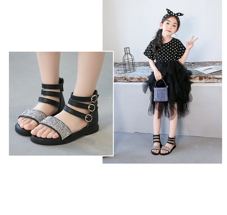 Sandal bé gái 3 - 12 tuổi phong cách Hàn Quốc quai ngang kết hợp khóa kéo sau sành điệu SG29