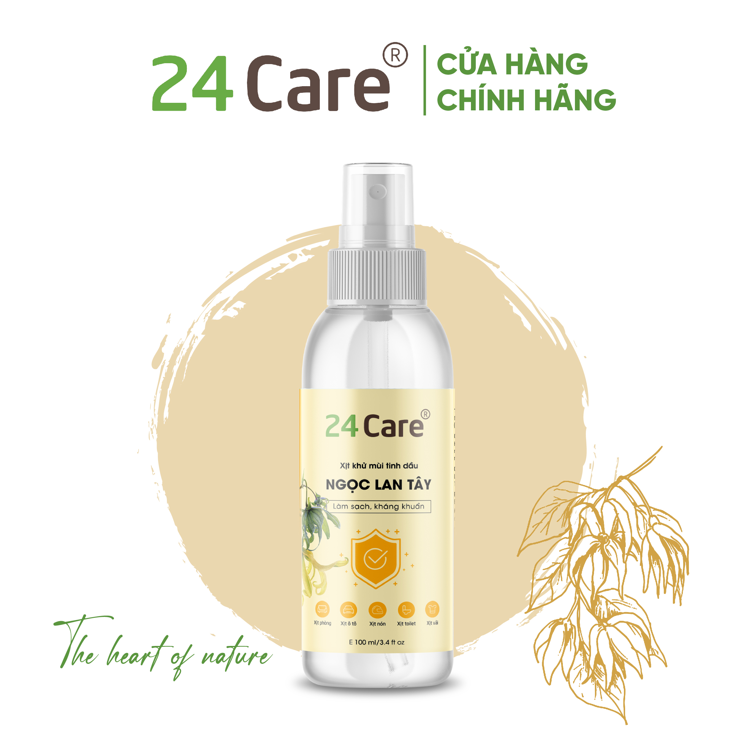 Xịt Phòng Tinh Dầu Ngọc Lan Tây Hữu Cơ Organic  24Care 50ML/100ML - Kháng khuẩn - Khử mùi hôi - Đuổi muỗi, côn trùng - Tạo không gian lãng mạn, hẹn hò - Hương thơm thư giãn.