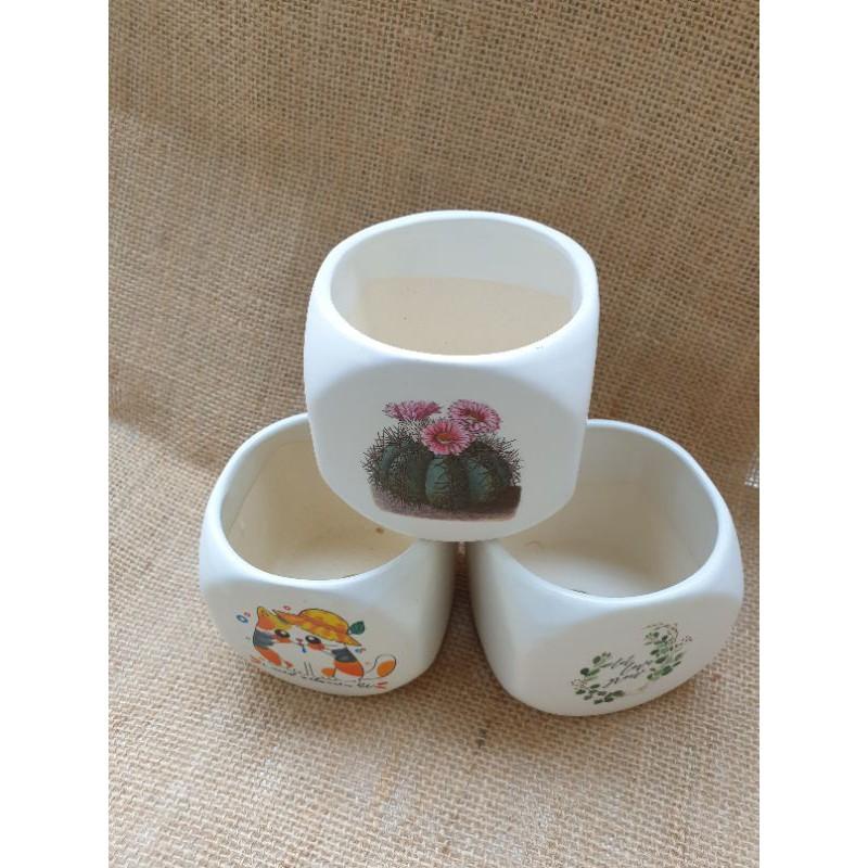 Chậu sứ vuông vạt góc trồng cây sen đá, xương rồng, tiểu cảnh nhỏ hoặc trang trí decor nhà cửa