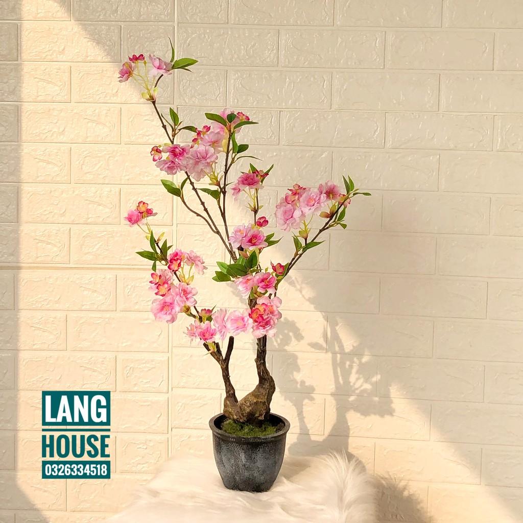 Hoa Giả Hoa Lụa - CHẬU HOA ĐÀO GIẢ CAO 70CM (KÈM CẢ CHẬU)