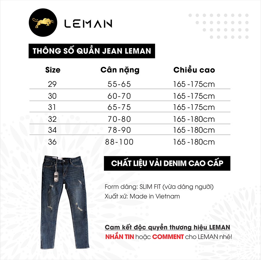 Quần Jean nam Leman xanh rách JD06 - Slim Form