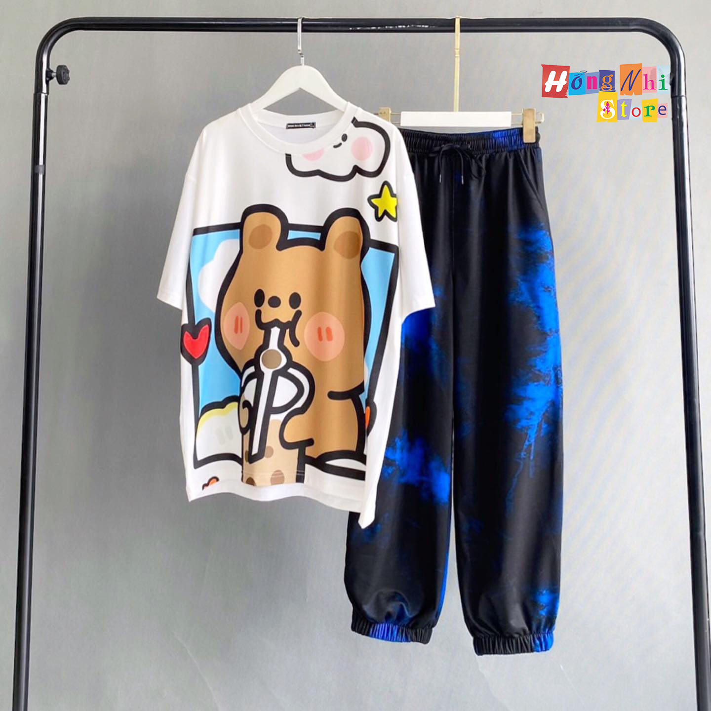 Quần Jogger 3D Ulzzang Unisex Jogger Loang Màu Bo Lai Đen Xanh V2 - MM
