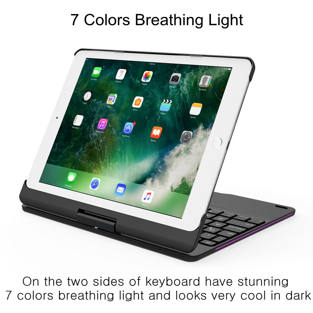 Bàn phím Bluetooth cao cấp F360 xoay 360 độ cho iPad Pro 10.5 inch/ Air 3 - Bàn phím led 7 màu