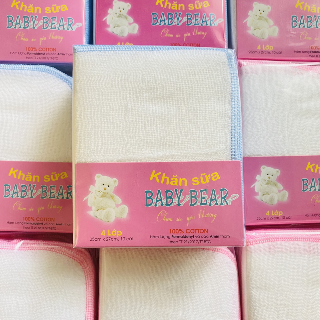 Túi Khăn sữa sơ sinh 4 Lớp Sợi Dày BABY BEAR | 1 Túi 10 cái kích thước 25x27 cm | Khăn sữa siêu thấm, mềm mail | Khăn xô 4 lớp| Khăn sữa sợi dày