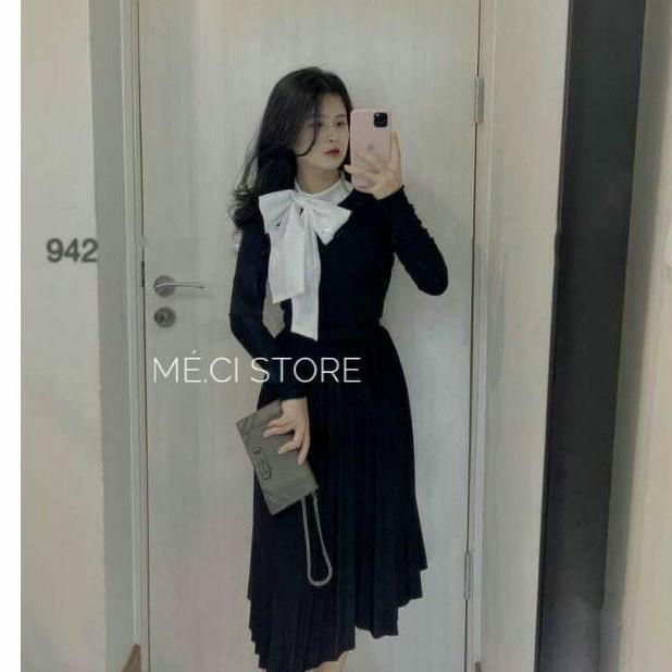 Áo Len Tăm Nữ Cổ Đính Nơ Dài Tay Trắng Cực Xinh Free Ship Áo Lơ Dài Tay Sang Chảnh