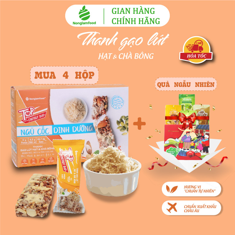 Thanh gạo lứt Hạt & Chà Bông Nonglamfood hộp 8 thanh 136g | Hỗ trợ ăn kiêng giảm cân, tập gym | Bữa ăn sáng thay thế dinh dưỡng | Bổ sung dưỡng chất