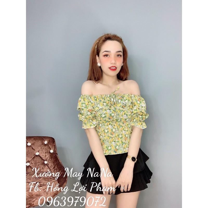 Áo kiểu trễ vai hoa nhí bèo dễ thương