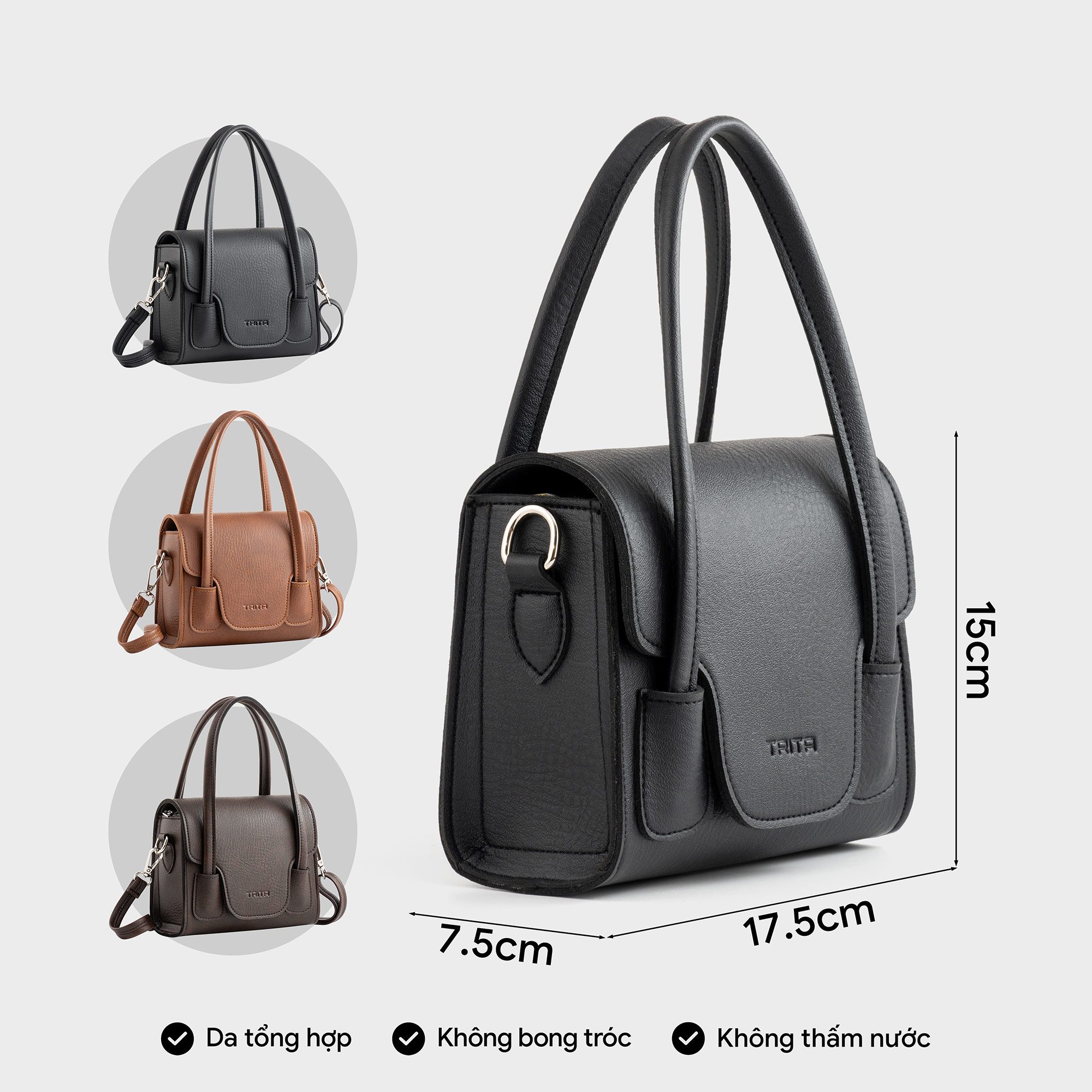 Túi Trita ( Thời trang nữ kiểu dáng quai kép size 18 - Túi đeo chéo da RHN227 )