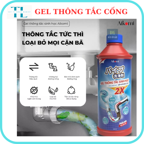 Gel thông tắc sinh học AIKOMI vệ sinh bảo vệ đường ống, làm sạch, chậu rửa bát, nhà vệ sinh, cống