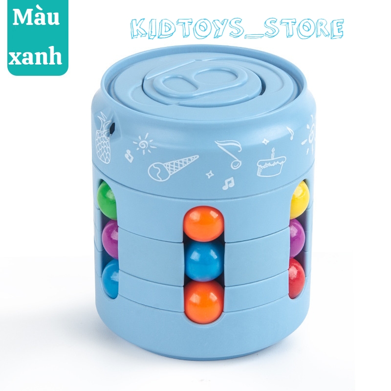 Đồ chơi xếp hình khối RUBIK cho bé dạng lon coca xoay 360 hạt đậu nhiều màu sắc