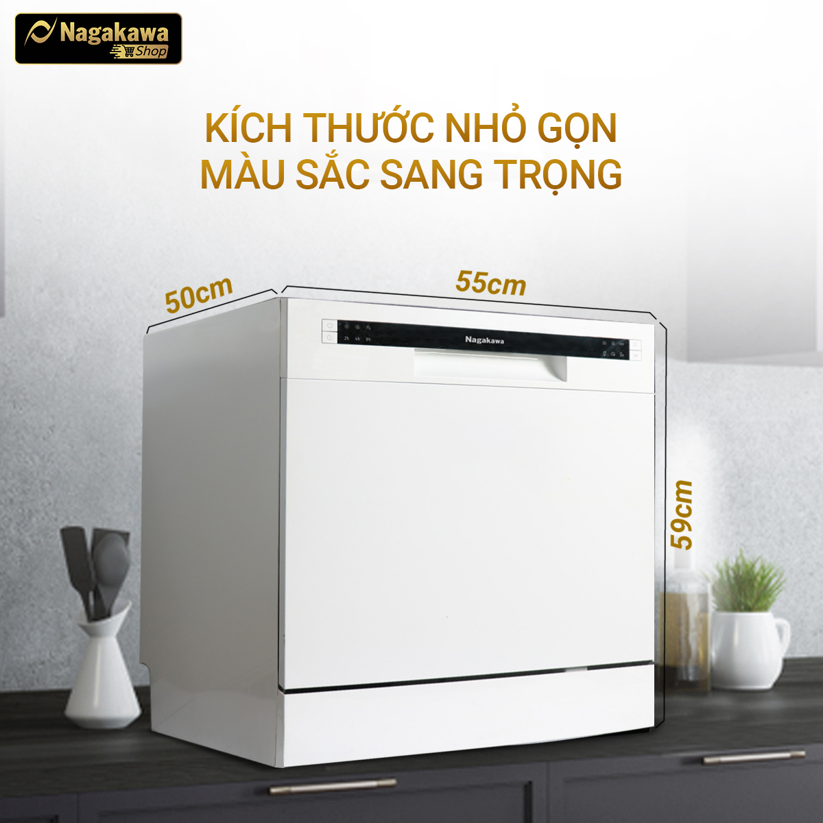 Máy rửa bát 8 bộ cao cấp Nagakawa NK8D61M- Bảo hành 2 năm - Made in Malaysia - Hàng chính hãng