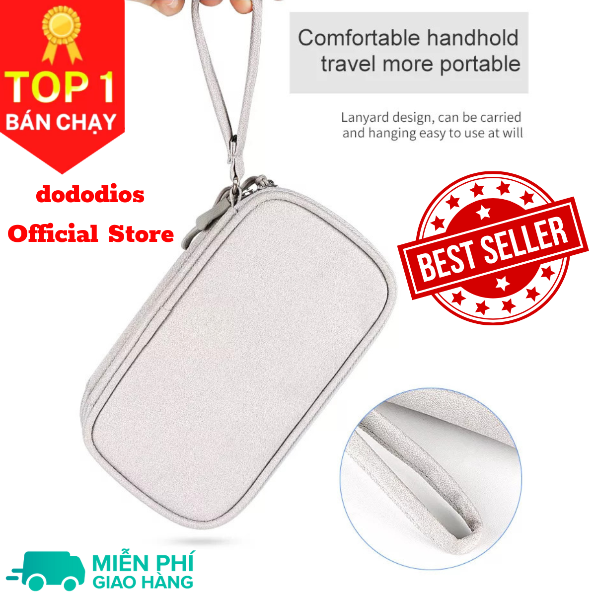 Túi đựng phụ kiện công nghệ đựng pin sạc dự phòng, điện thoại, cáp sạc usb, tai nghe có quai cầm, Túi Đựng Phụ Kiện Công Nghệ Có Quai Cầm, Chống Nước - Hàng Chính Hãng dododios