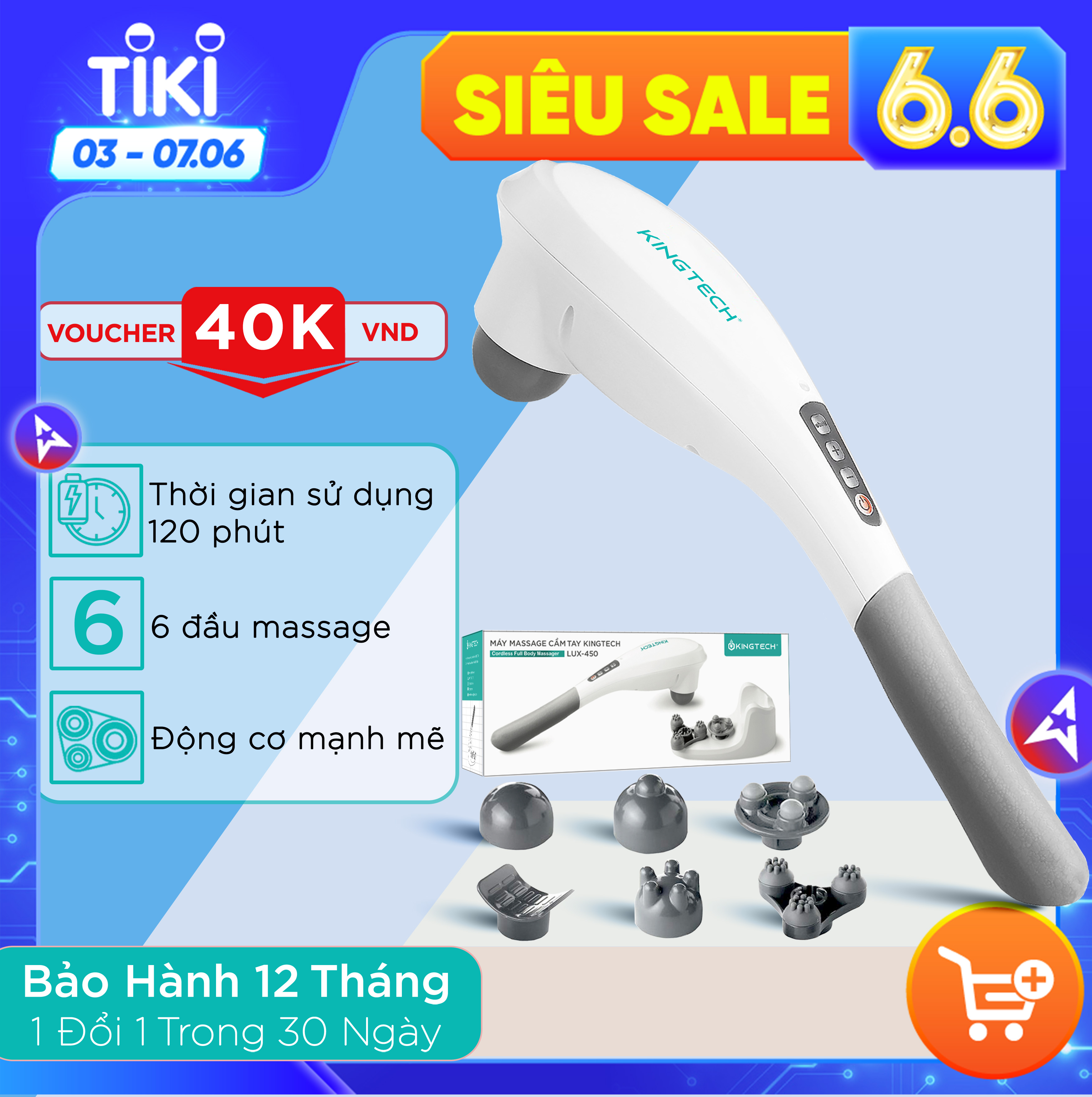 Máy Massage Cầm Tay Cao Cấp KINGTECH LUX450 - Hỗ Trợ Mát Xa Toàn Thân - Chuyên Sâu Vai Cổ, Chân, Lưng, Tay -Giảm Đau Mỏi Toàn Thân Cho Dân Văn Phòng, Gymer, Người Già, Người Lao Động Nặng - Món Quà Tuyệt Vời Cho Ông Bà, Bố Mẹ - Hàng Chính Hãng