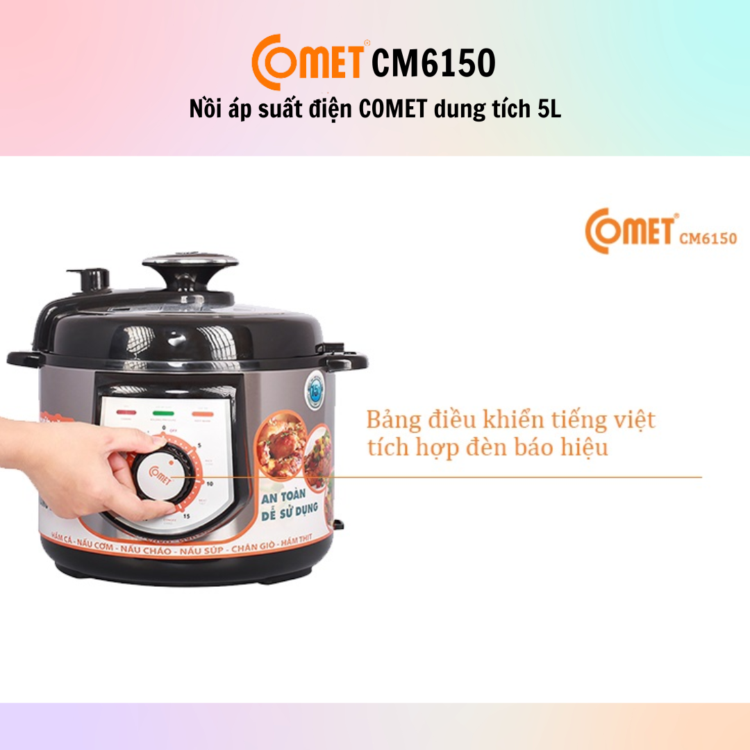 Nồi áp suất điện Comet CM6150 (5.0L) - CM6151 (6.0L) - Hàng Chính Hãng - Bảo Hành 12 Tháng