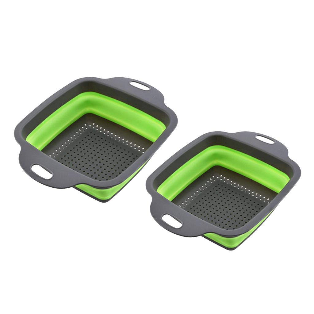 Kitchen Collapsible Colander Food-Grade Silicone Strainer Folding Strainer Green