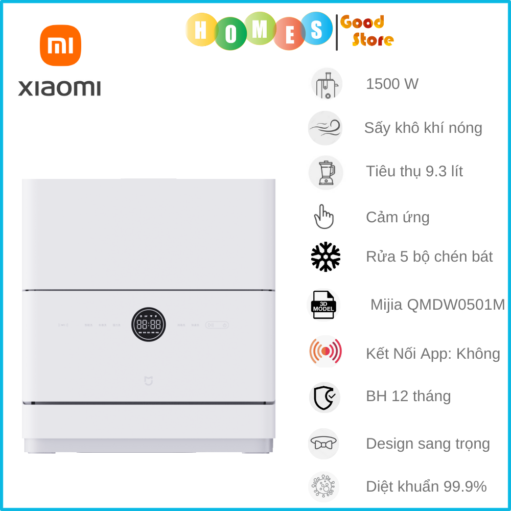 Máy Rửa Bát Xiaomi Mijia S2 5 Bộ – Khử Trùng 99,9%, Tiêu Thụ Nước Ít Hơn 85% Rửa Tay Kết Nối App Xiaomi - Hàng Nhập Khẩu
