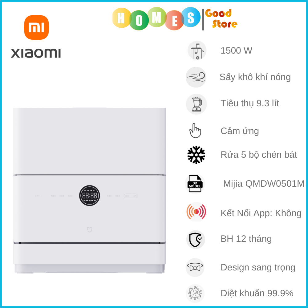 Máy Rửa Bát Xiaomi Mijia S1 5 Bộ – Khử Trùng 99,9%, Tiêu Thụ Nước Ít Hơn 85% Rửa Tay Kết Nối App Xiaomi - Hàng Nhập Khẩu