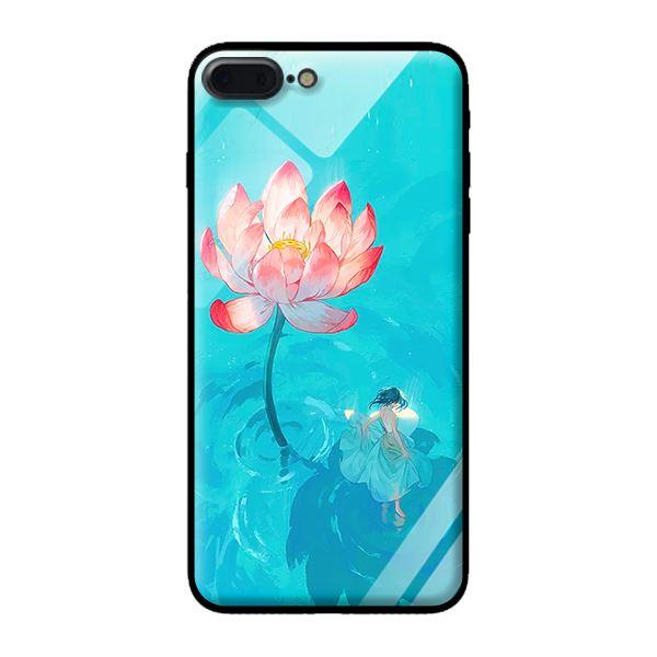 Ốp kính cường lực cho iPhone 8 Plus Thiếu Nữ Và Sen - Hàng chính hãng