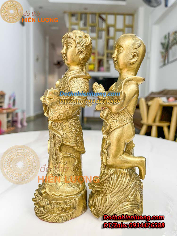 Tượng Tiên Đồng Ngọc Nữ Bằng Đồng Vàng Nguyên Chất Cao 19cm Đẹp Phong Thủy - Đồ Thờ Hiên Lượng