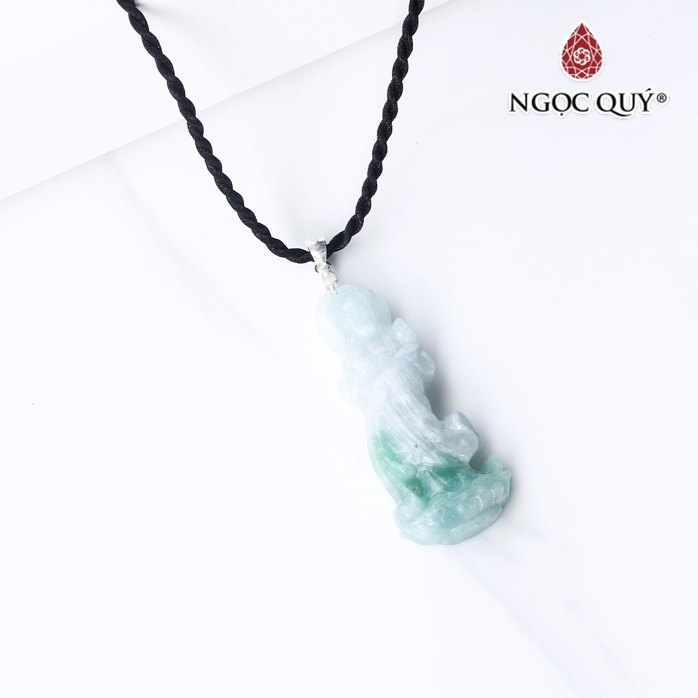 Mặt dây chuyền phát đá quan âm cẩm thạch phỉ thúy mệnh hỏa , mộc - Ngọc Quý Gemstones