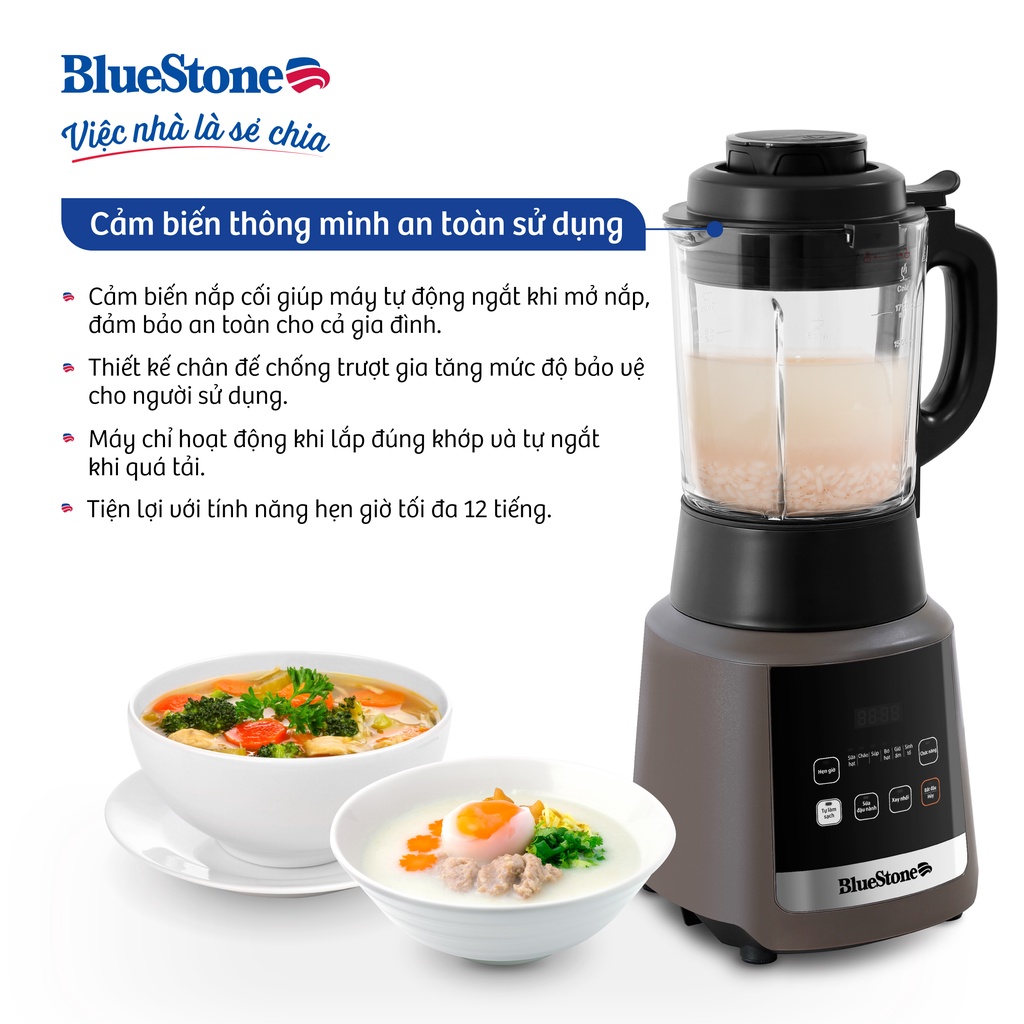 Máy Làm Sữa Hạt Đa Năng Bluestone BLB-6031, Cối Thủy Tinh Borosilicate 1.75L - Lưỡi Dao 8 Cánh 1600W, Hàng Chính Hãng