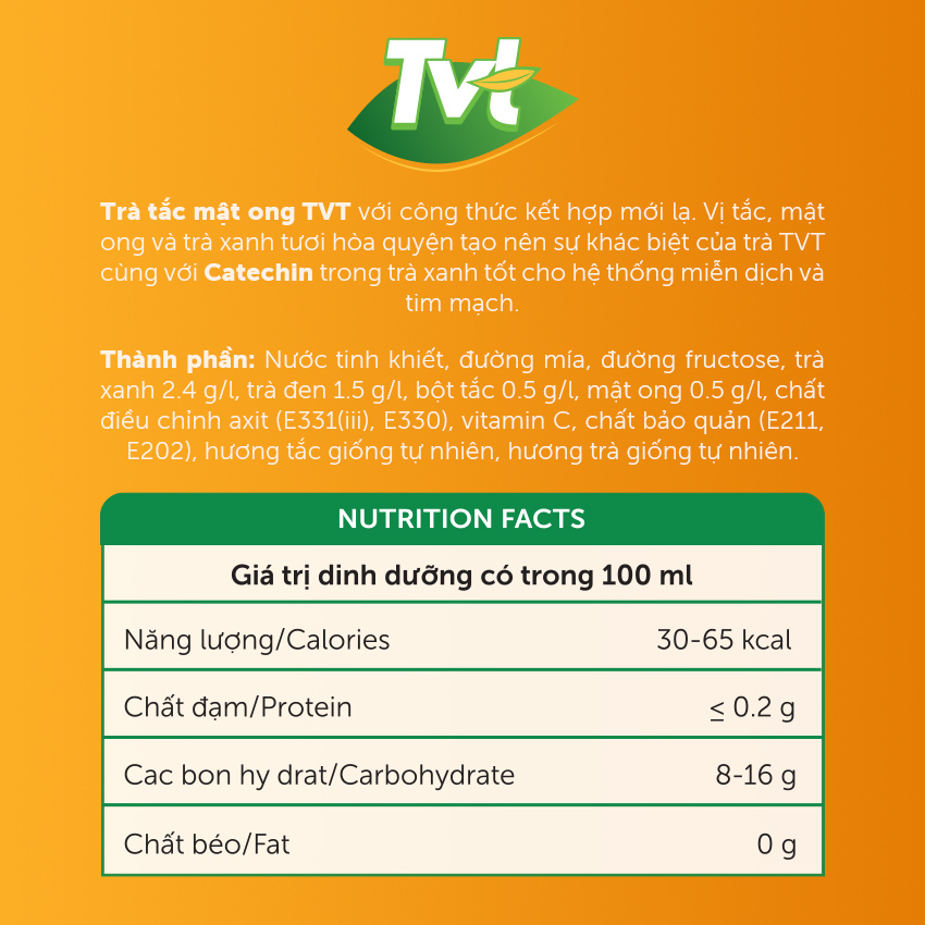 Trà Tắc Mật Ong TVT tinh chất trà xanh, mật ong, quả tắc, mát lanh thanh khiết, tốt cho tim mạch