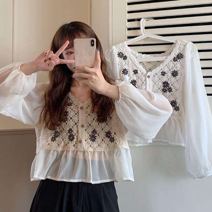 Áo kiểu vải voan tay dài xinh xắn thanh lịch dành cho nữ