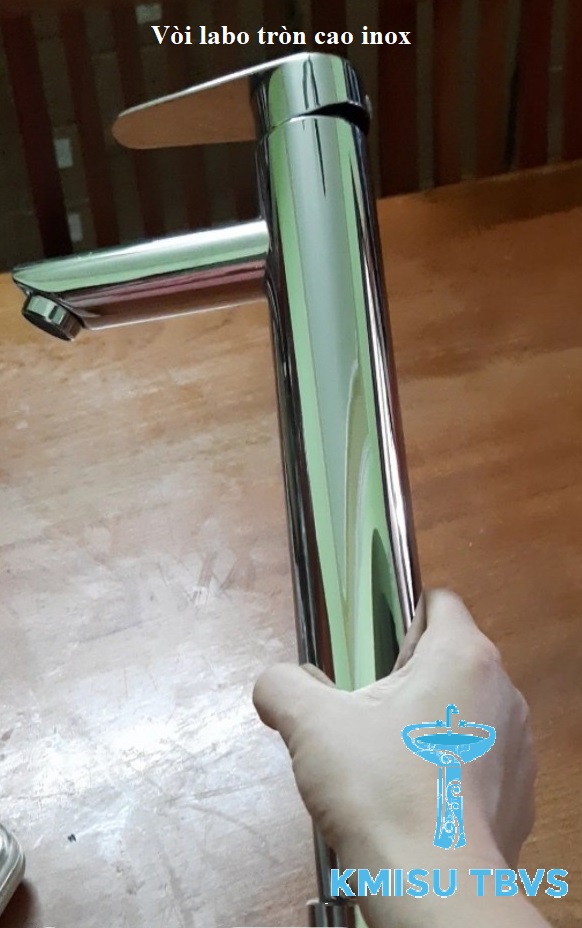 Vòi labo tròn cổ cao, vòi rửa mặt nóng lạnh inox