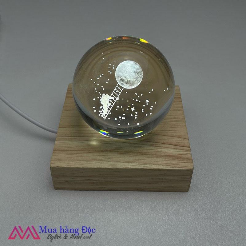 Bộ Quà Tặng Quả Cầu Pha Lê 3D LED hái trăng trên trời 6CM