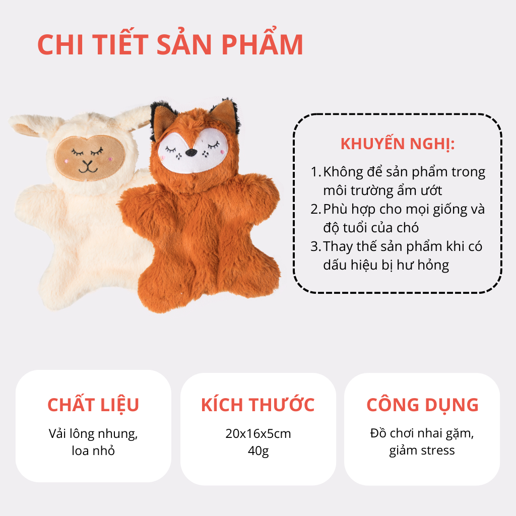 Đồ chơi cho chó FOFOS, Đồ chơi thú bông nhai gặm hình cừu, Có loa nhỏ và giấy nhăn, Vải nhung mềm mại tốt cho răng nướu