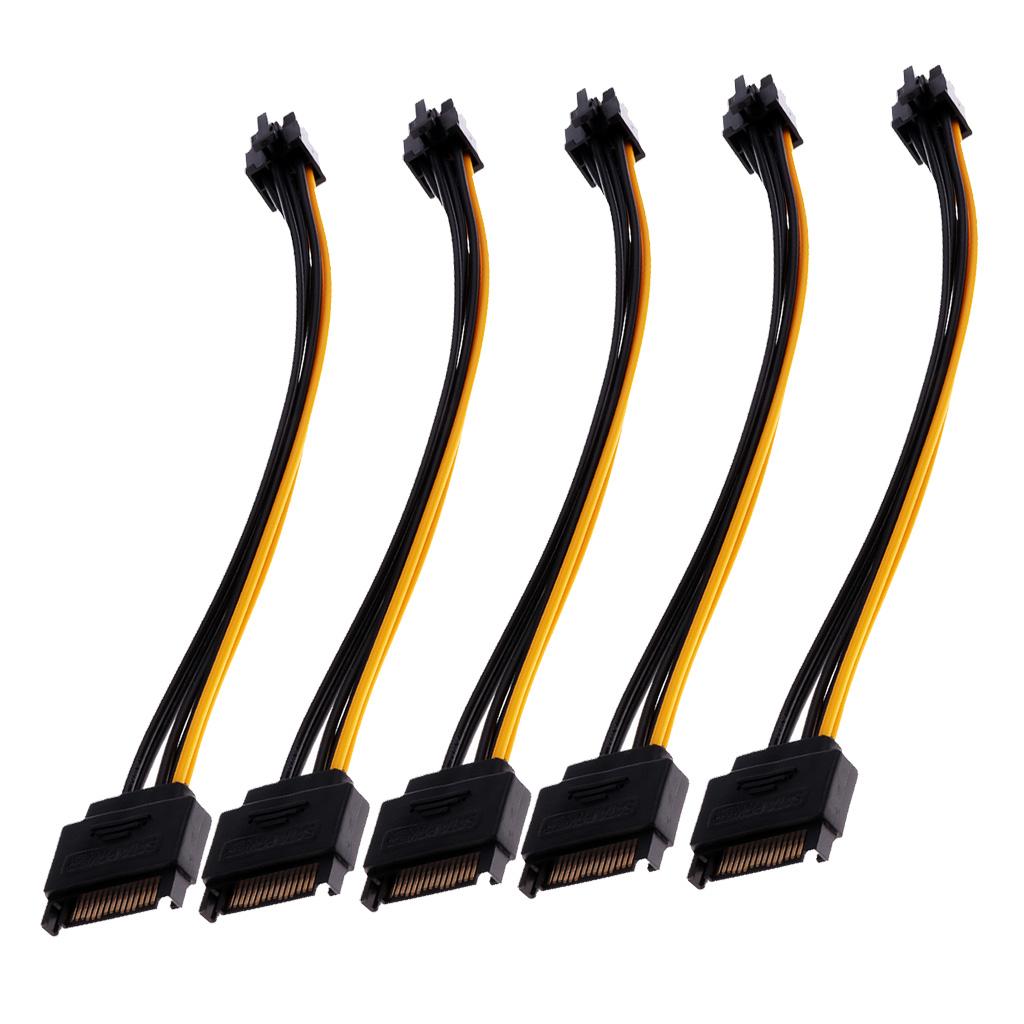 SATA Power Adapter Cable 5Pack SATA 15Pin to 6Pin Power Cable Cord Wires