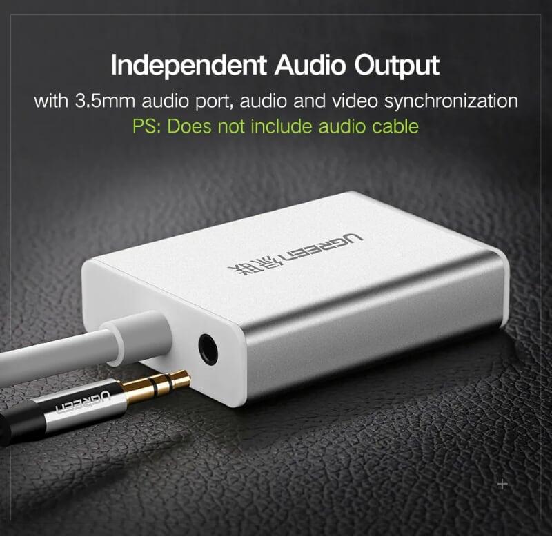 Ugreen UG10437MD107TK Màu Trắng Cáp chuyển đổi Mini DP sang VGA vỏ nhôm có Audio - HÀNG CHÍNH HÃNG