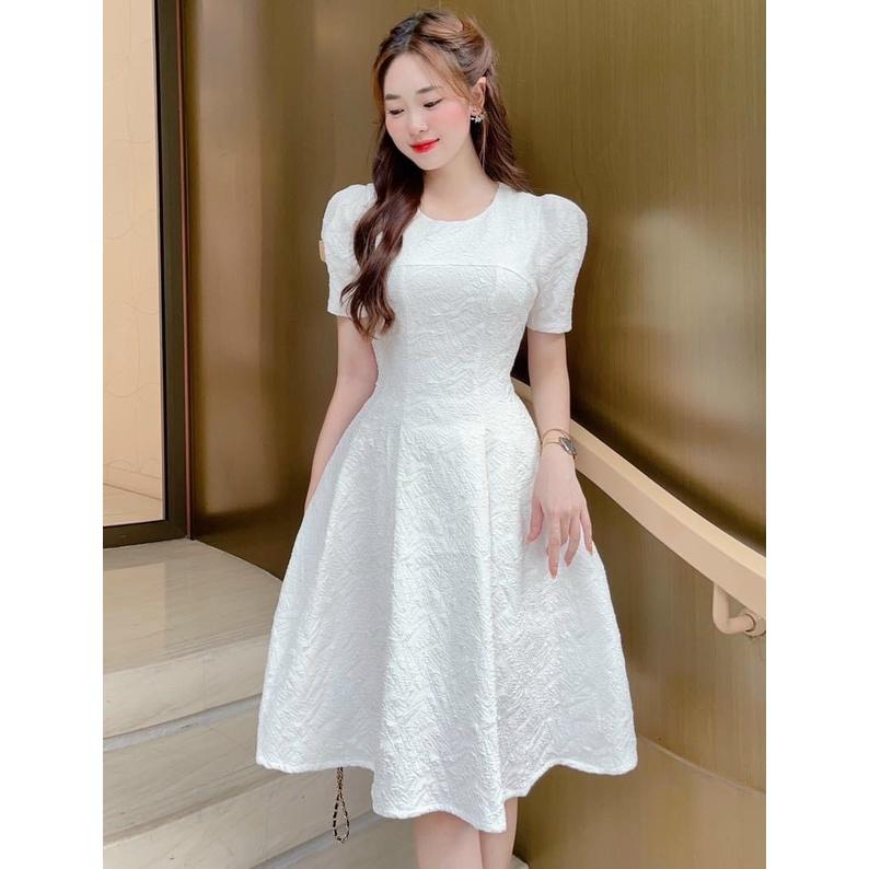 FREESHIP Đầm nữ dáng xòe dự tiệc tay bồng màu trắng nhẹ nhàng thanh lịch quyến rũ KDS581 BKIM
